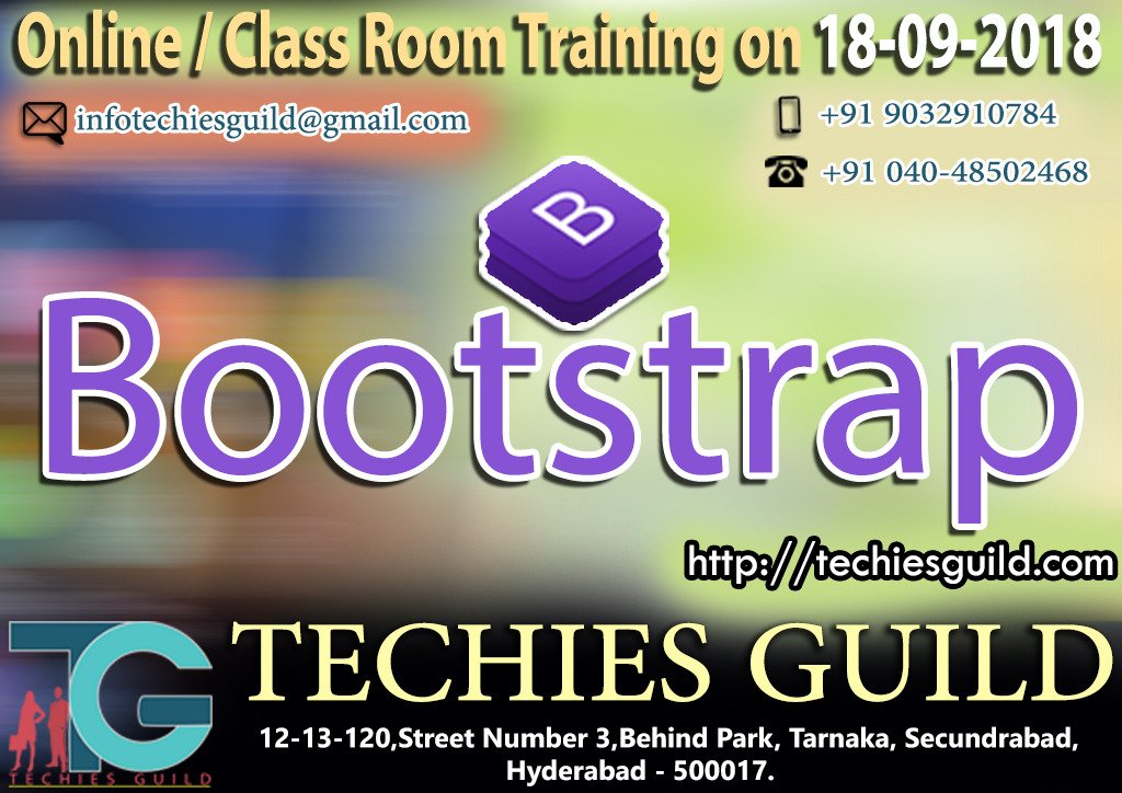 techiesguild1's tweet image. Bootstrap Free Demo on September 18 Tuesday
Batch Type: Online/Class Room Training
Visit us at :techiesguild.com/web-technologi…
Email: infotechiesguild@gmail.com
Mobile: 9032910784
Phone:+91 040- 48502468