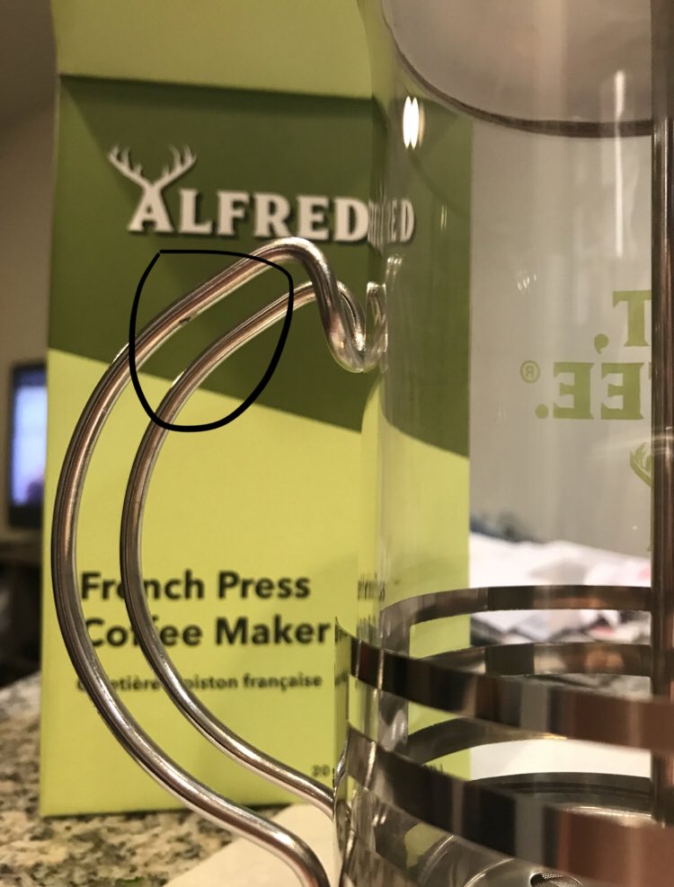 chandler6495's tweet photo. @FabFitFun consistently loving your boxes but my new French press cut my hand when I touched the handle https://t.co/V5pv190tcm