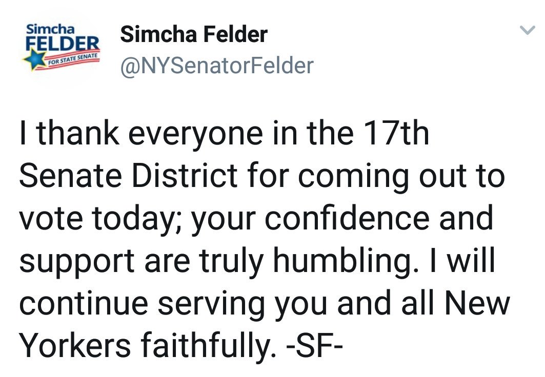 KalmanYeger's tweet photo. Mazal tov to my friend, my constituent and OUR Senator, @NYSenatorFelder!  I never doubted for a moment that the people would honor your great service and keep you in office!  Thank you for everything you do! https://t.co/Rg0POwH8xX