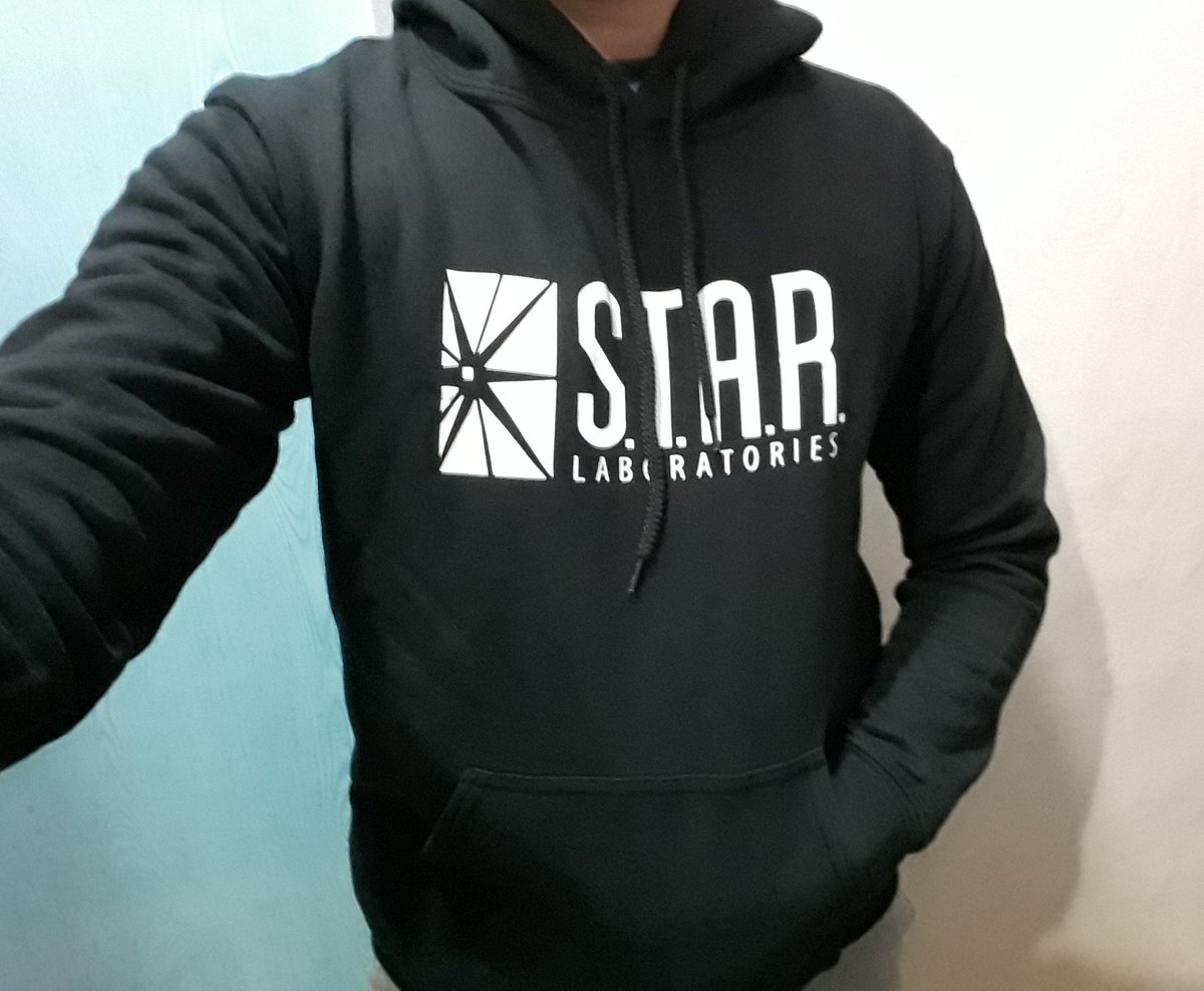 barry allen wearing star labs sweatshirt