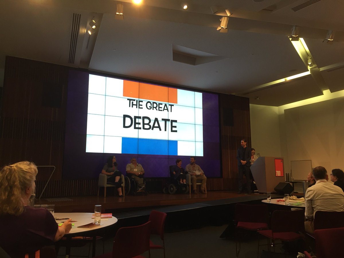 DRCadvocacy's tweet photo. The Great Debate: is development of our disability pride and identity at risk by placing all the focus on mainstreaming people with disability into society? #SDAC18 https://t.co/B5WTbTKcSg