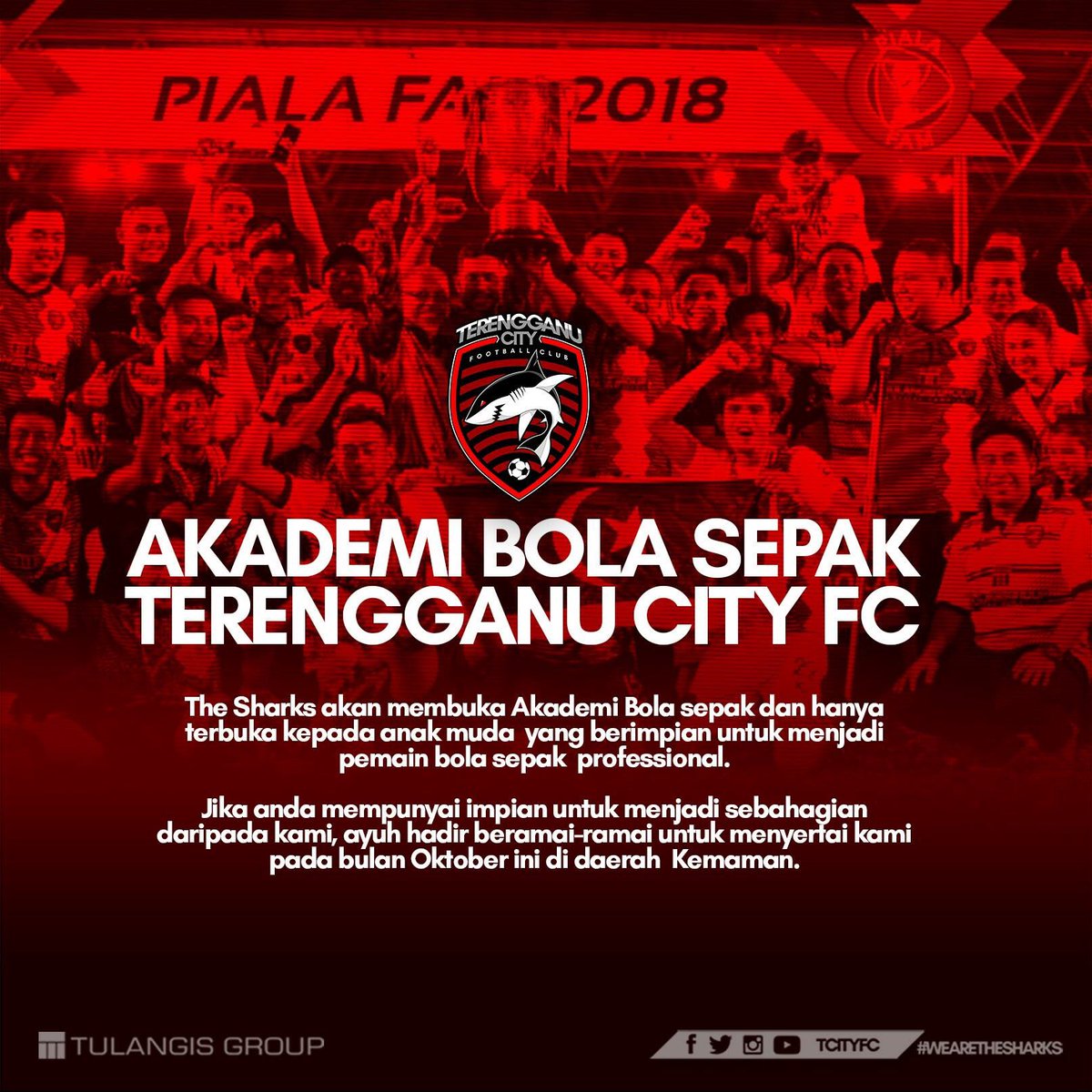 TCityFC's tweet photo. #TheSharks akan membuka Akademi bola sepak dan hanya terbuka kepada anak muda yang berimpian untuk menjadi pemain bola sepak  professional. https://t.co/fcSXh0FZ73
