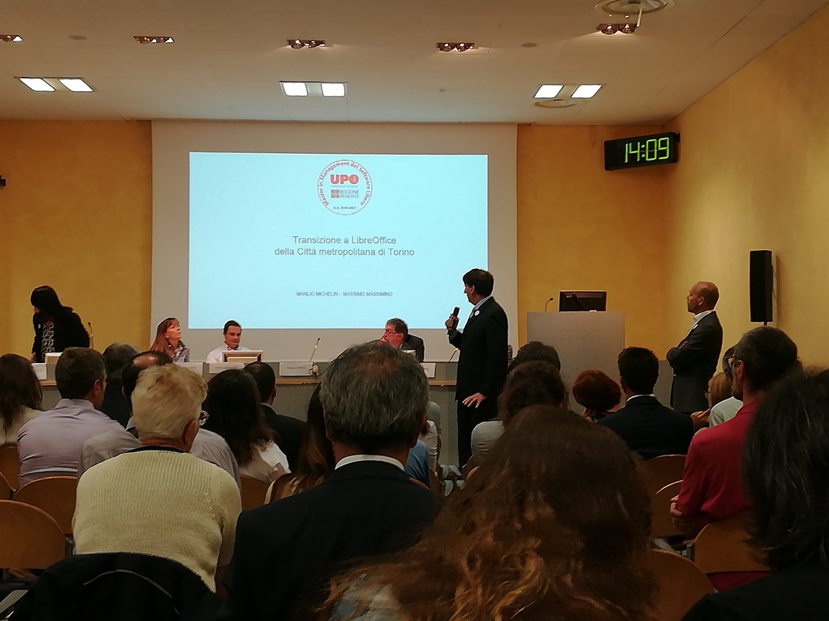 LinuxTorino's tweet image. c/o seminario conclusivo Master in Management del #SoftwareLibero di #RegionePiemonte: relazione sulla migrazione a LibreOffice della Città Metropolitana di Torino