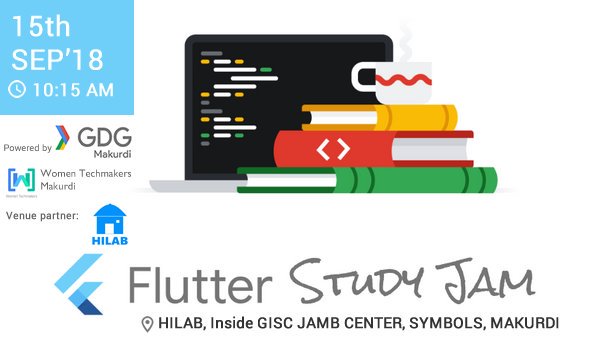 GDGMakurdi's tweet image. Less than 24 hours to our second meetup for #flutterStudyJams Makurdi. See you at @HutLab tomorrow.