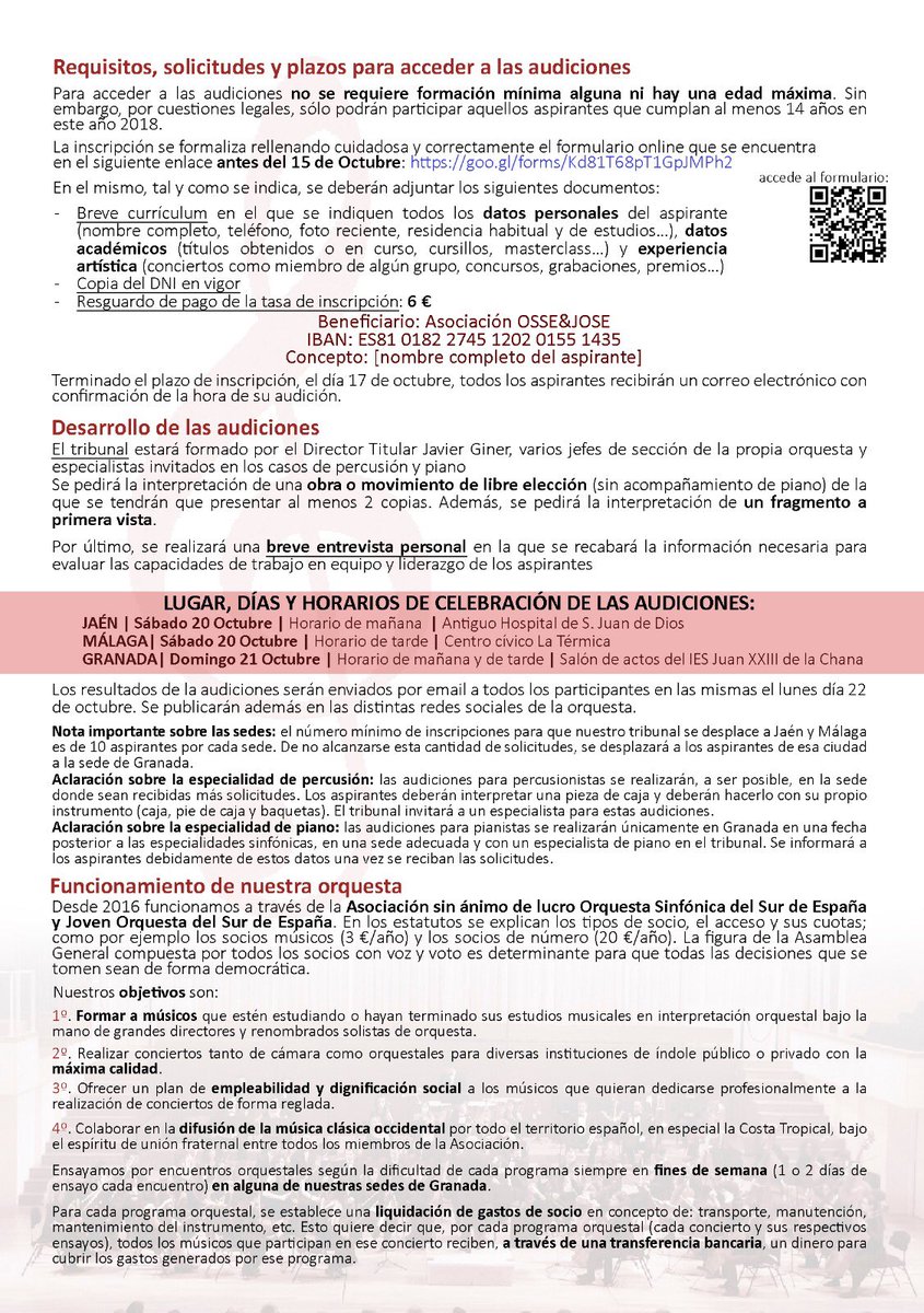 OrquestaJOSE's tweet photo. ATENCIÓN!! La @OrquestaJOSE convoca su #VIIIConvocatoriadeAudiciones_JOSE Los interesados tenéis hasta el 15 de octubre para inscribiros. Hay plazas de todas las especialidades! Anímate y aprovecha la oportunidad para acceder a una #orquesta #joven, #democrática y #transparente!! https://t.co/U0ELqHlyAg