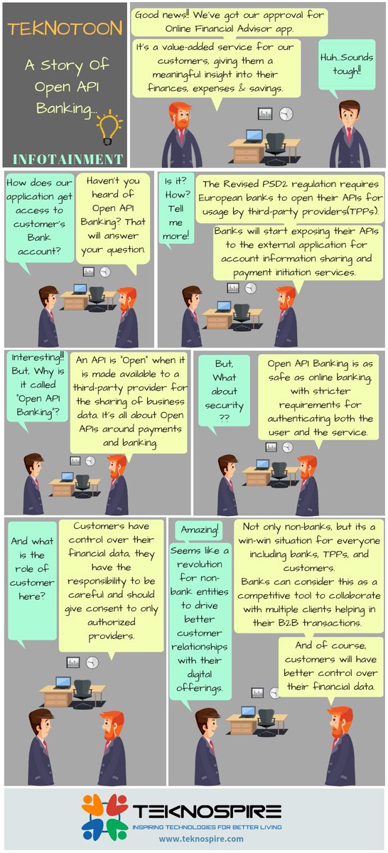 teknospireTech's tweet photo. Putting forth an #openbanking #Teknotoon on our #weeklyblog platter. Catch up on a different open banking perspective through ourTeknotoon @ https://t.co/xiBDWfzjto.
#TeknospireBlog #APIBanking #Infotainment #OpenAPI #OpenAPIBanking  #PSD2 
@LThampi @pallaviroutaray @kaulvandanaa https://t.co/swkBItZmbn