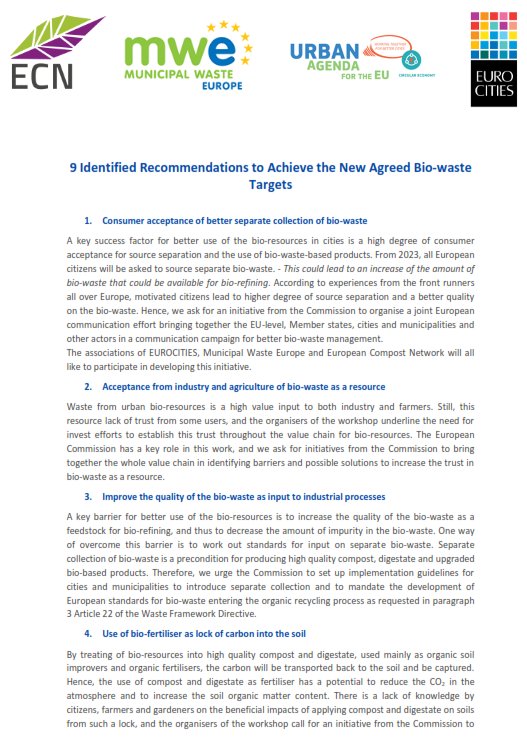 ECNnetwork's tweet image. ECN / EUROCITIES / Municipal Waste Europe/ Urban Agenda Partnership on CE published 9 Recommendations for a Better Management on Bio-Resources
compostnetwork.info/joint-recommen…