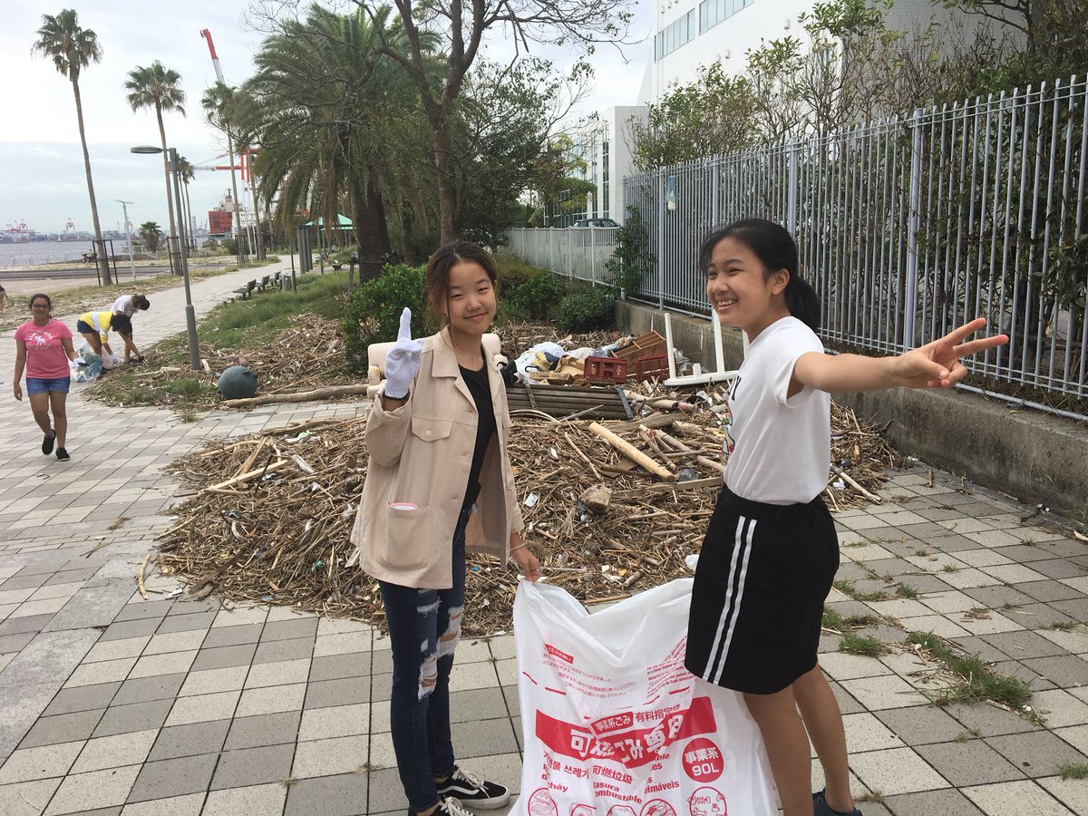 a_cardon's tweet photo. Gr. 9 lending a helping hand with the island clean up after the typhoon last week! Lighters, tennis balls, flip flops and styrofoam seems to be the most prolific #cainspires 🇯🇵 https://t.co/wySPpFQtgF