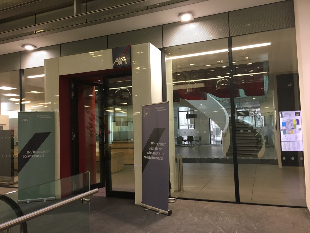 HeleneStanway's tweet photo. Coming in to the office, the new branding is taking shape. Exciting! #AXAfamily @AXA_XL https://t.co/bf2Q6Zm0fb