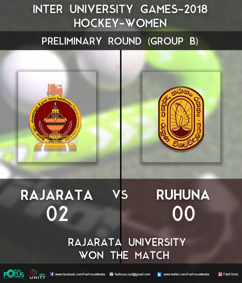 infocusmedia_lk's tweet photo. INTER UNIVERSITY GAMES - 2018

HOCKEY - WOMEN 
Preliminary Round 
Group - B

RAJARATA vs RUHUNA
RAJARATA UNIVERSITY Won by 02 - 00

CONGRATULATIONS...

Stay with Fasfocus for the live and exclusive updates.
#Fasfocus #IUG2018 #Hockey https://t.co/DteIyhN7Fu