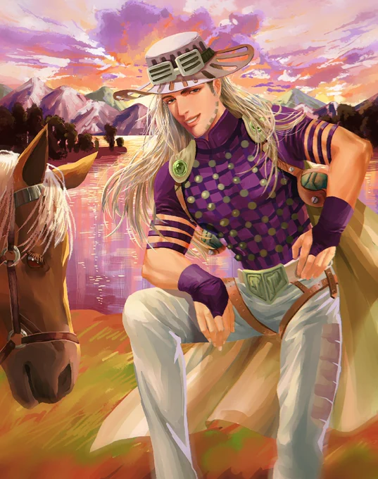 #JJBA #JOJO #SBR #ジョジョ #Gyrozeppli  ジャイロ夕陽下的老謝,很少畫飽和度這麽高的,嘗試一下 