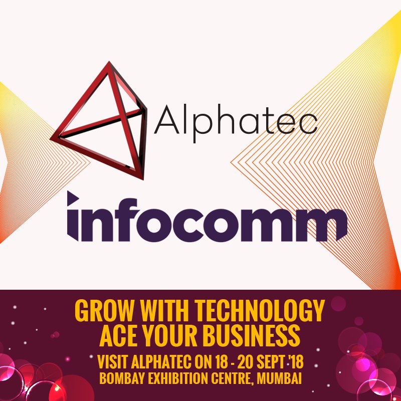AlphatecAV's tweet image. This year catch us at Infocomm from the 18th – 20th September! Visit us at G03 to know more about pro audio visual implementations! Don’t miss the date, register today - infocomm-india.com
#Alphatec #Infocomm #growwithtechnology #growyourbusiness #bombayexhibitioncentre
