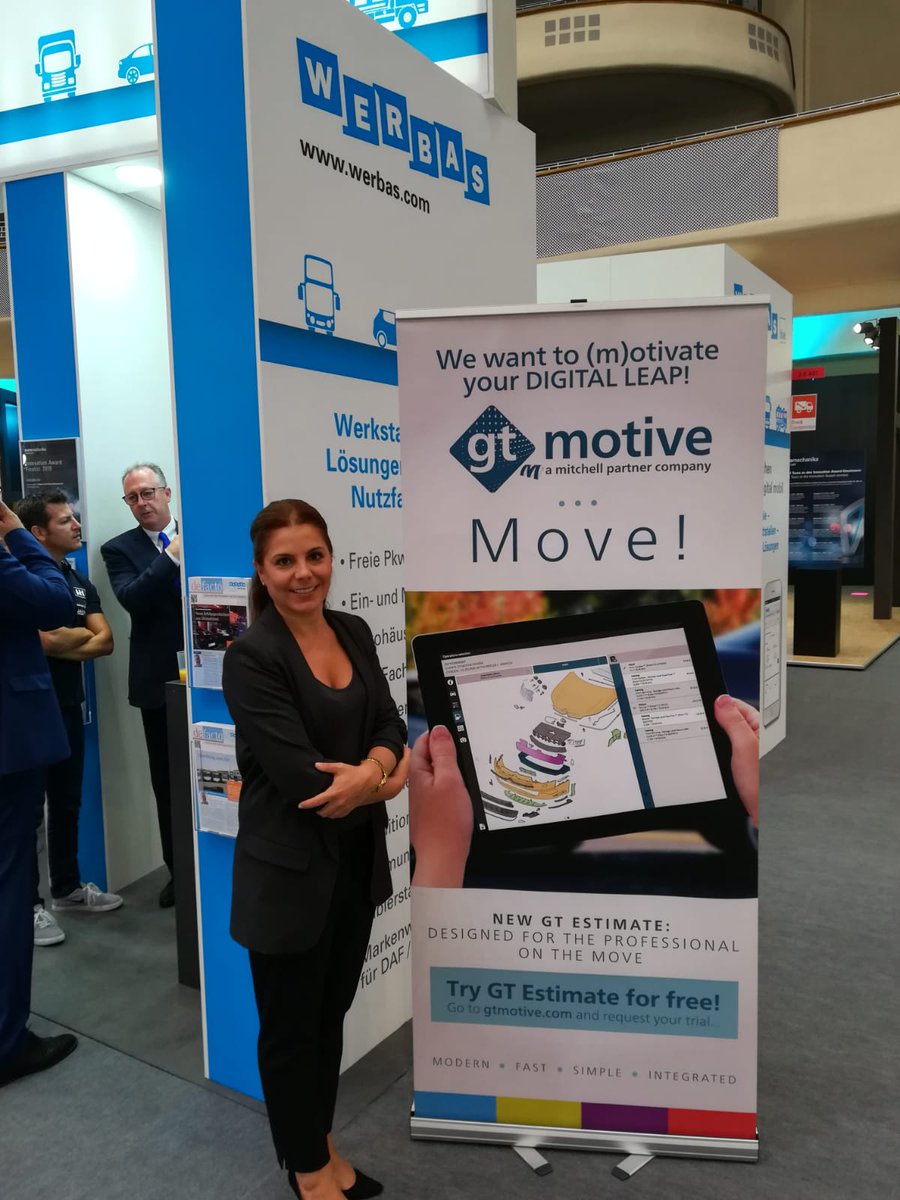 Great job from our colleague Maria at #automechanikaFrankfurt demoing the last generation of   estimation solutions @GtMotive GT Estimate, with our partners #WERBASAG. Come to see us if you're still around!, 2.0 A61