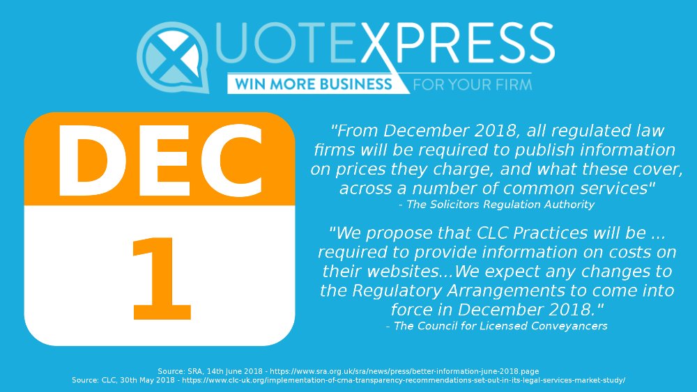 QuoteXpressUK's tweet image. #SRA &amp;amp; #CLC Price #TransparencyRules will change the way #firms provide fee estimates. Find out more in our guide! #Law #Legal #Conveyancing dlvr.it/Qk8SF5