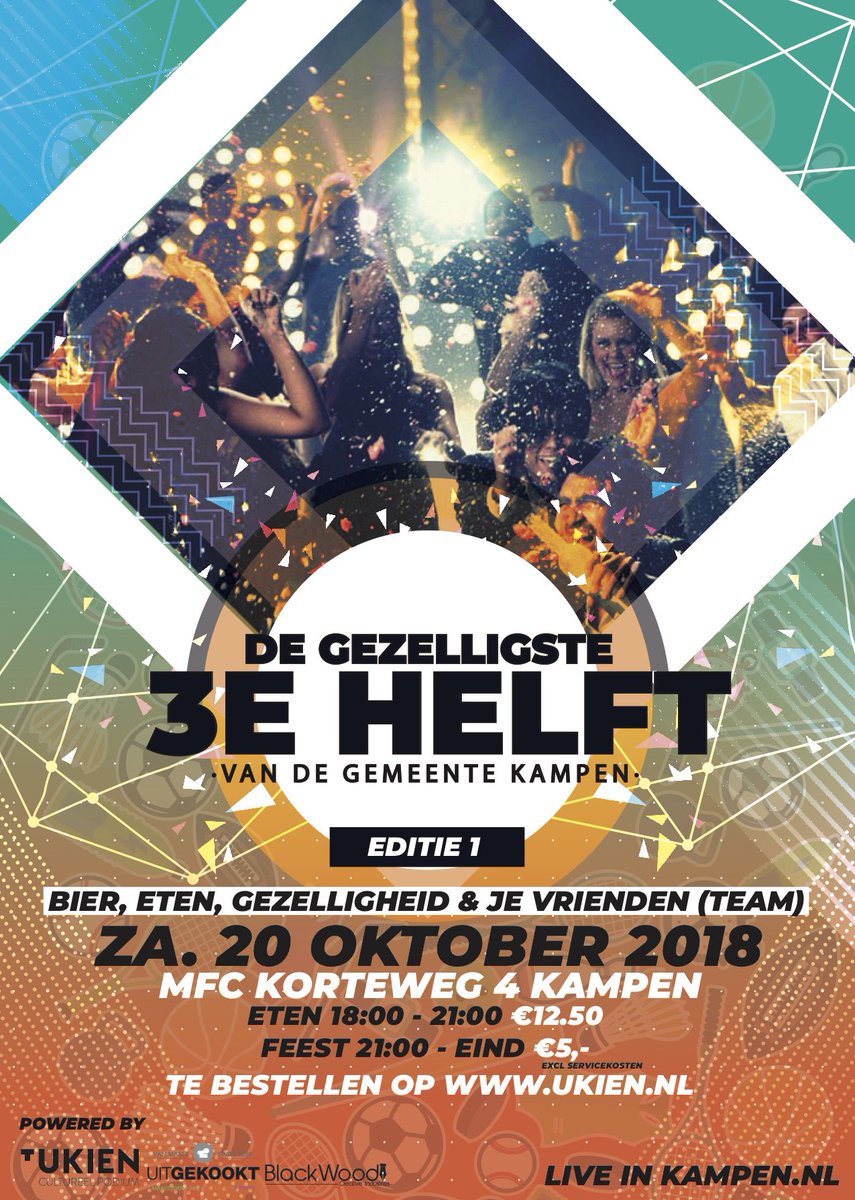 DE DERDE HELFT - VOOR IEDEREEN

Niet alleen voetbalteams of voetbalfanaten zijn welkom.

Ben je nu actief of vind je een andere sport helemaal geweldig en een feestje op zijn tijd te gek vind!! 
Wees welkom met je teamgenoten.

ukien.stager.nl/web/tickets/25…