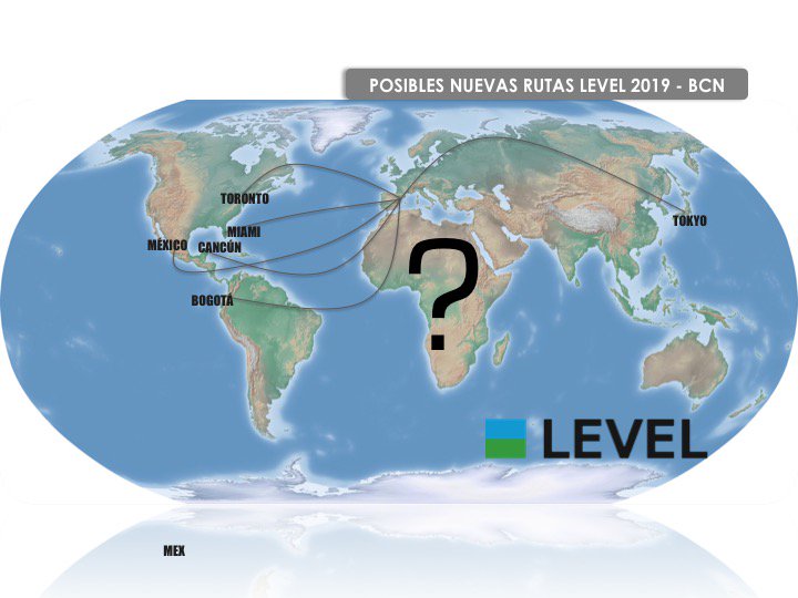 🆕Algunas fuentes internas de Iberia comentan que en las próximas dos semanas se podrían anunciar 2 nuevas rutas que se incorporarían al catálogo de destinos de <a href="/FlyWithLEVEL/">Fly with LEVEL</a> en BCN para la temporada S19. Hoy, os dejamos un mapa con las rutas que ¿podrían/tendrían sentido?