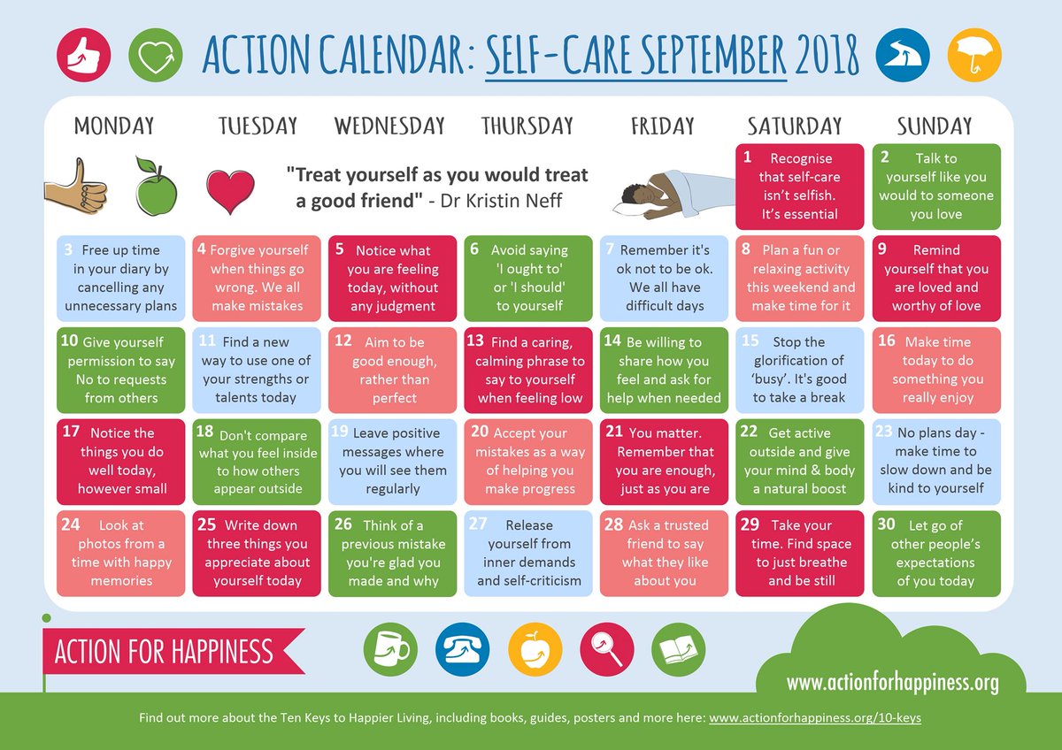 Self-Care September - Day 14: Be willing to share how you feel and ask for help when needed

actionforhappiness.org/self-care-sept… #SelfCareSeptember