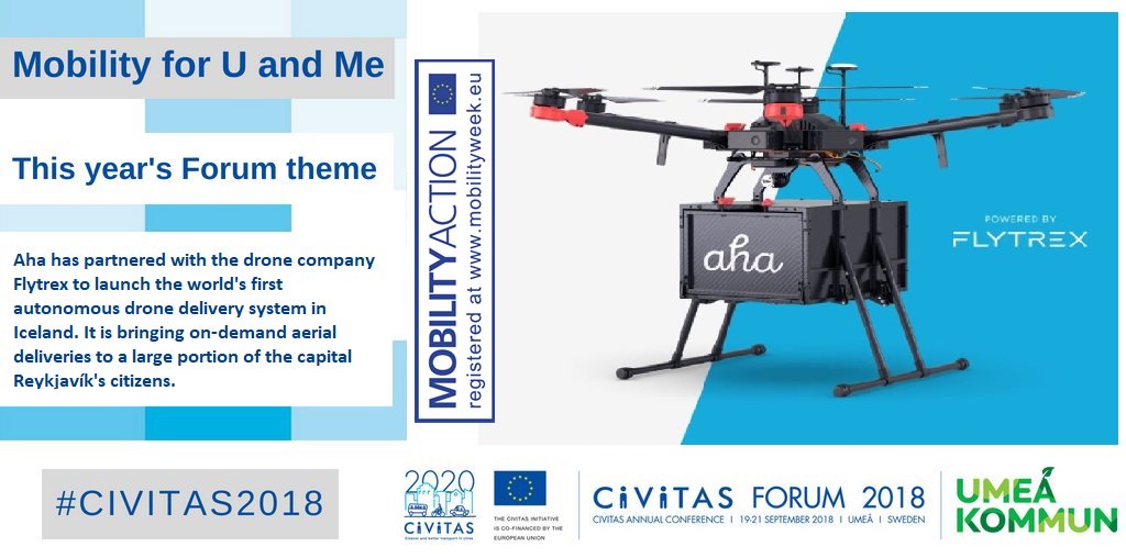 Drone deliveries are no longer the realm of Sci-Fi. In #Reykjavik, online retailer, aha, uses them to deliver food, flowers, or a new phone, emission-free! Find out more about this #mobilityweek 'MOBILITYACTION' at next week's #CIVITAS2018 Forum: 19/9@1630 civitas.eu/forum2018