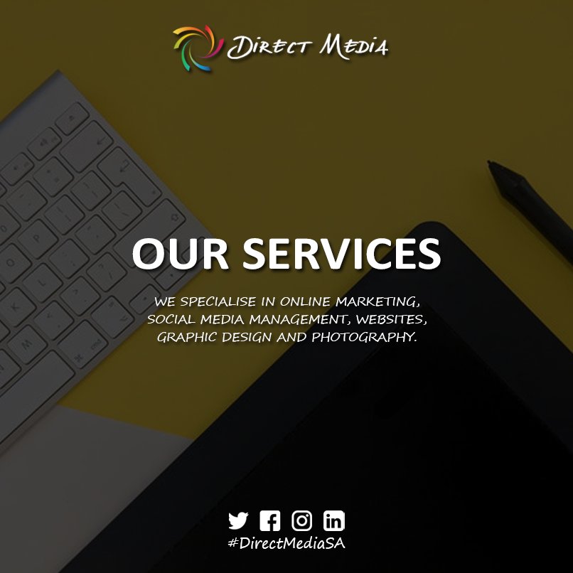 DirectMedia_ZA's tweet photo. We offer our clients a one-stop solution for all their marketing needs.
For more information visit https://t.co/juRg4Y7Wqv
#Business #Services #Online #Marketing #SocialMedia #Photography #Websites #Graphic #Design #Content #Management #DirectMediaSA https://t.co/gEnI9wVEtF