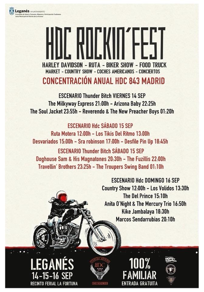 #FelizViernes Este fin de semana vuelve el HDC Rockin' Fest 🏍️ Una cita ineludible con el mundo del motor y el mejor rock &amp; roll 🎸#NoTeLoPierdas ⬇️

<a href="/RockinHdc/">HDC Rockin Fest</a> <a href="/honeydripper5/">Honeydripper</a> <a href="/AytoLeganes/">Ayuntamiento de Leganés</a> <a href="/thearizonababy/">ARIZONA BABY</a> <a href="/TheSoulJacket/">The Soul Jacket</a> <a href="/travellinbross/">Travellin' Brothers</a> <a href="/Desvariados/">Desvariados</a> y muchos más... #FelizFinde