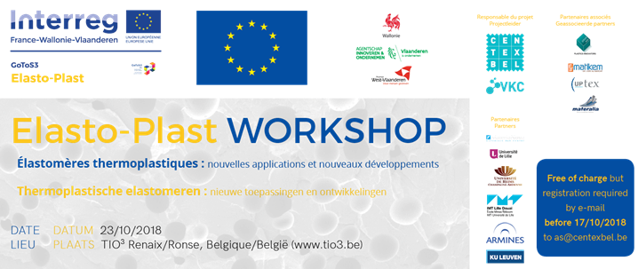 elastoplast2's tweet photo. Workshop on new applications &amp; developments of thermoplastic elastomers
Renaix/Ronse TIO3 on 23/10/2018
@InterregFWVL - @interreg_gotoS3 Project leader @Centexbel 
Read more https://t.co/Hz29Lfmy9u … and https://t.co/g8f8C2wh85 https://t.co/7CTgXOApIM