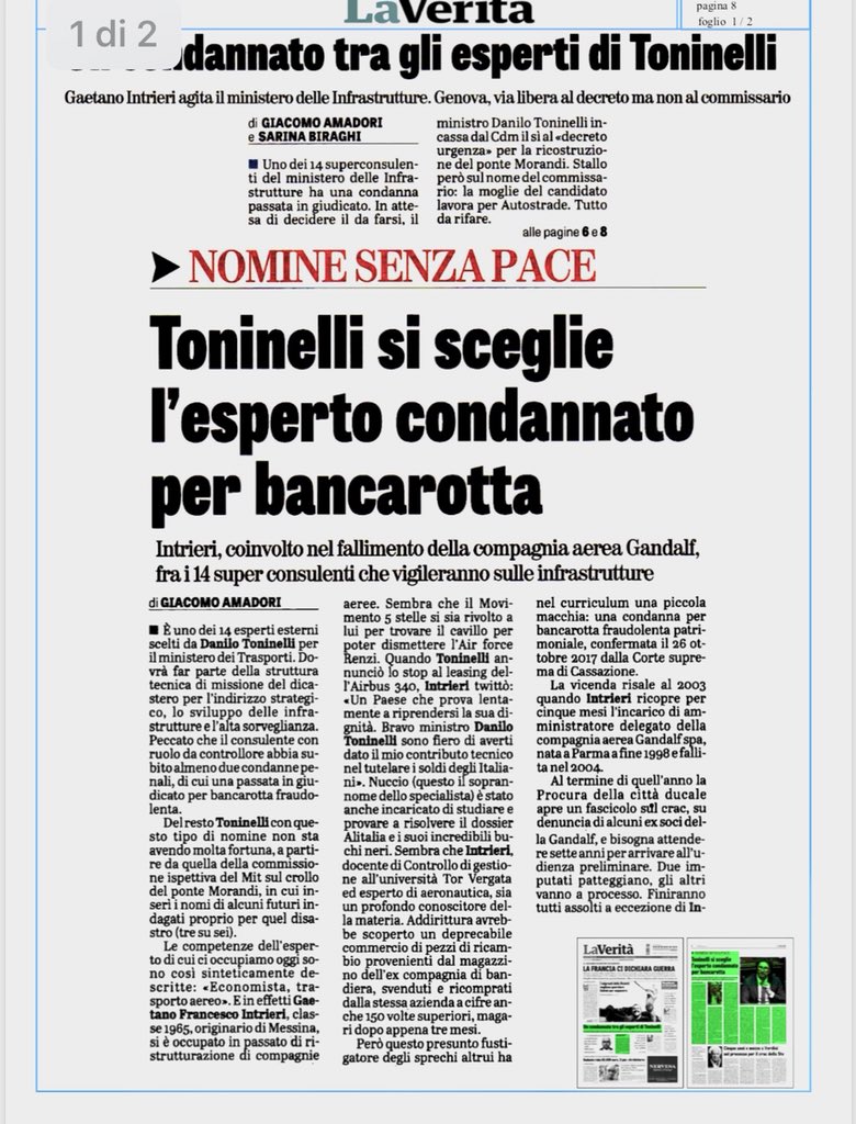 alessiarotta's tweet photo. Quale migliore consulente per il ministero delle infrastrutture che un condannato per bancarotta?! Deve averlo di certo pensato il ministro Toninelli a cui è bastata una poltrona per dimenticare l’#honestà. E il #m5s resta a guardare... https://t.co/hwlmR0vs1I