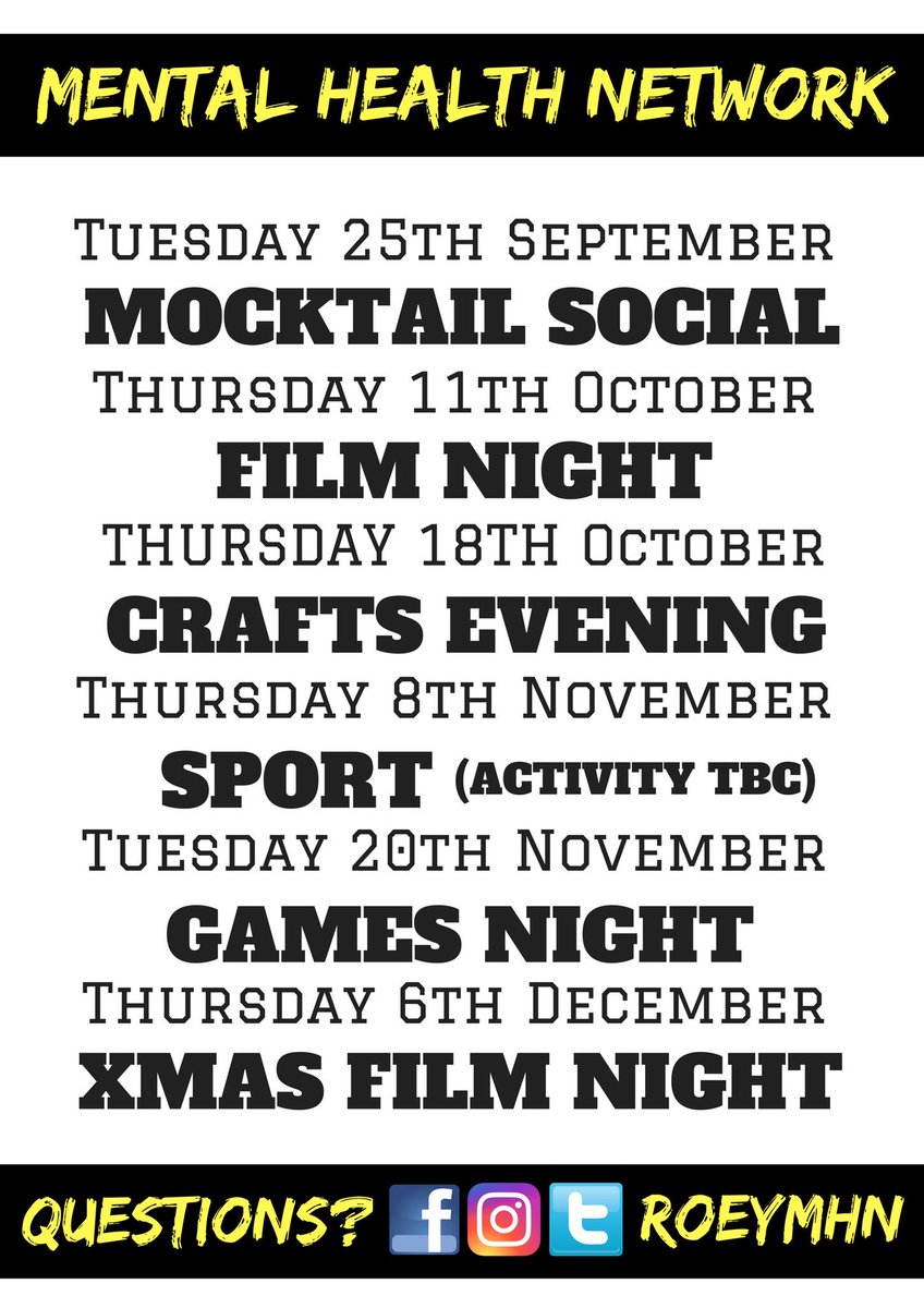Here is the lineup for all the events happening during the Autumn term. Can’t wait to meet you all! #WeAreUR #RSU #RoehamptonUniversity #MentalHealthNetwork #MentalHealthAwareness