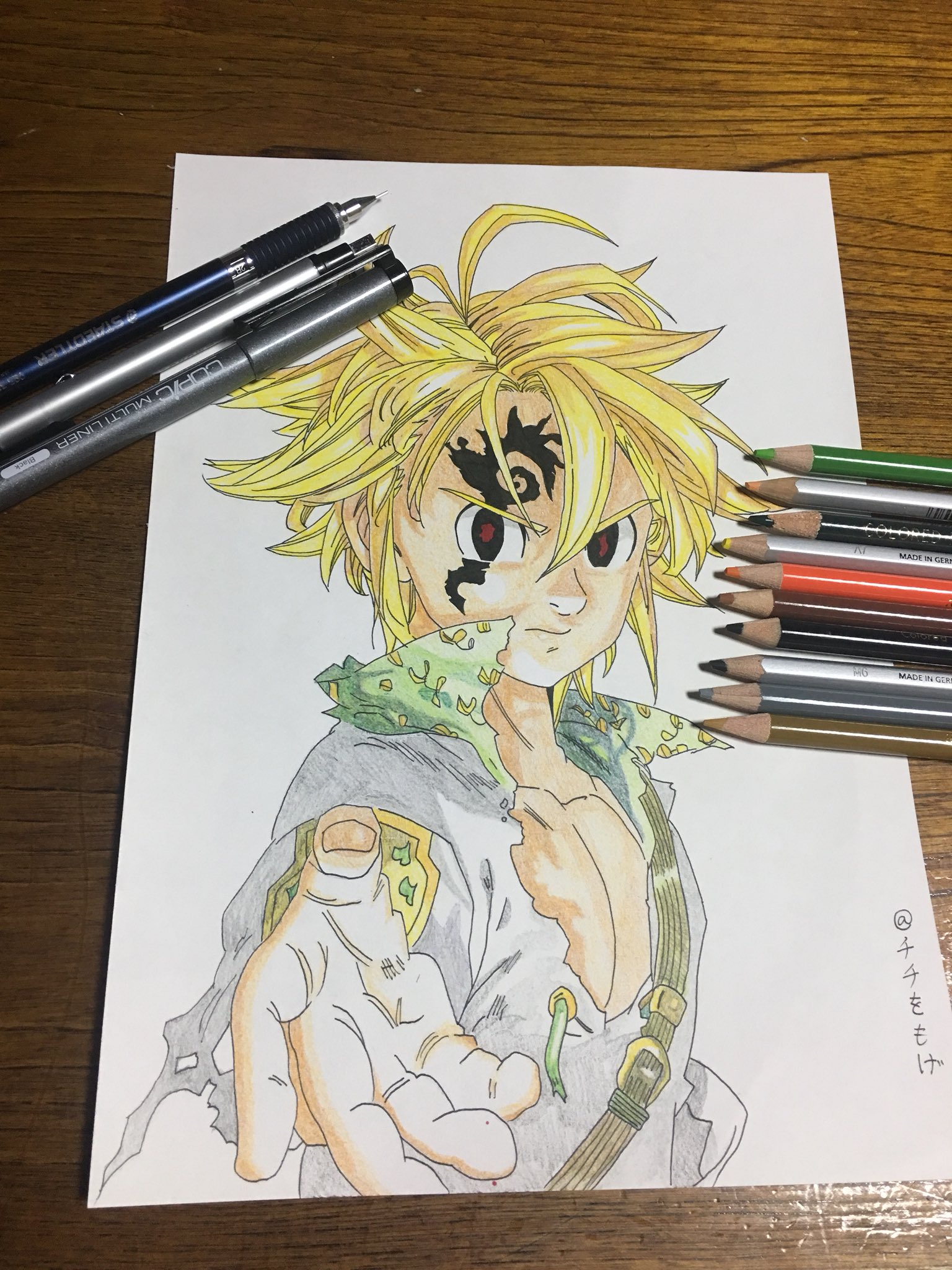Saki 模写 على تويتر 七つの大罪22巻表紙のメリオダス描きました 七つの大罪光と闇の交戦