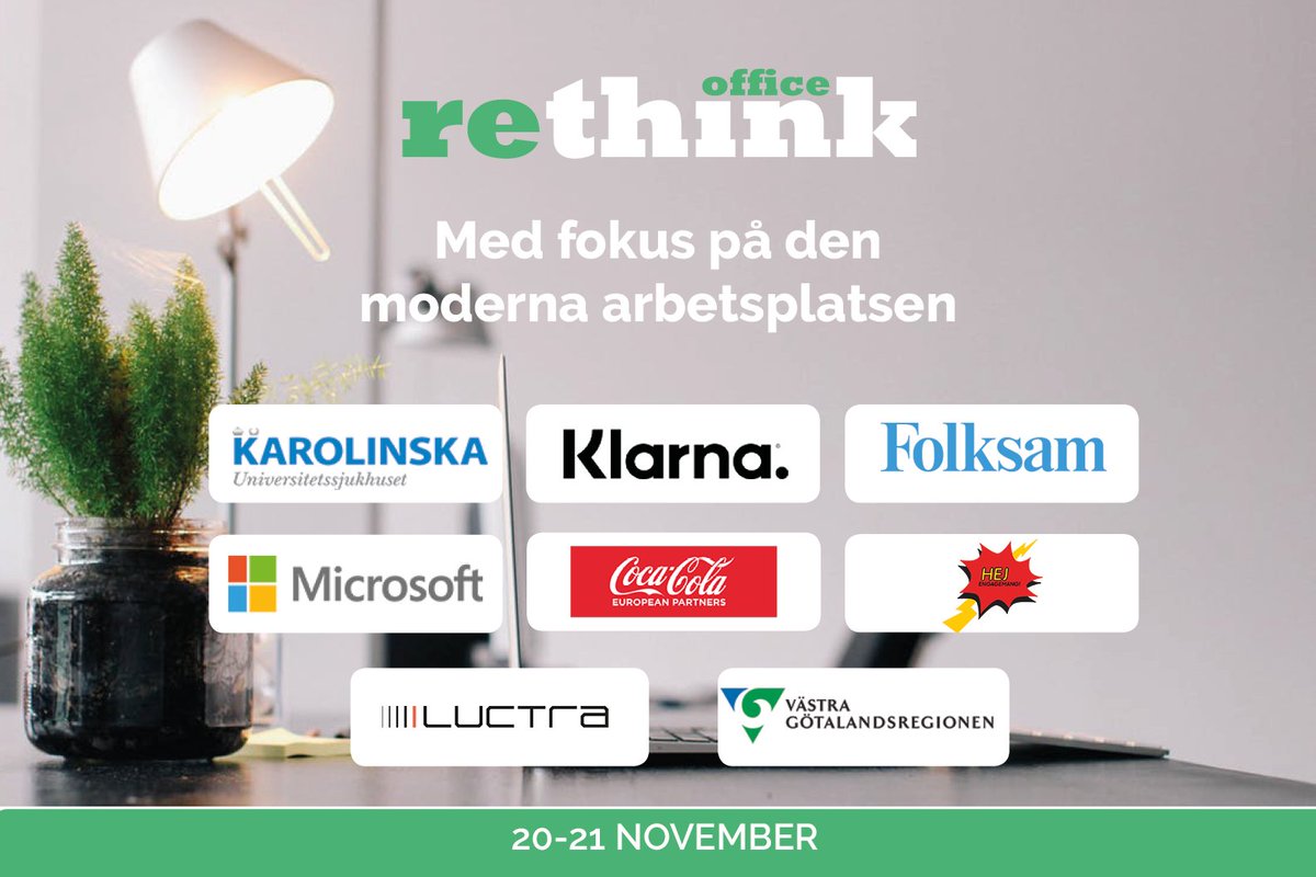 ReThinkOffice's tweet image. Den 20:e November är det äntligen dags för forumet om den moderna arbetsplatsen #Rethinkoffice! Läs mer om programmet och säkra din plats idag: bit.ly/2MtA3Ff