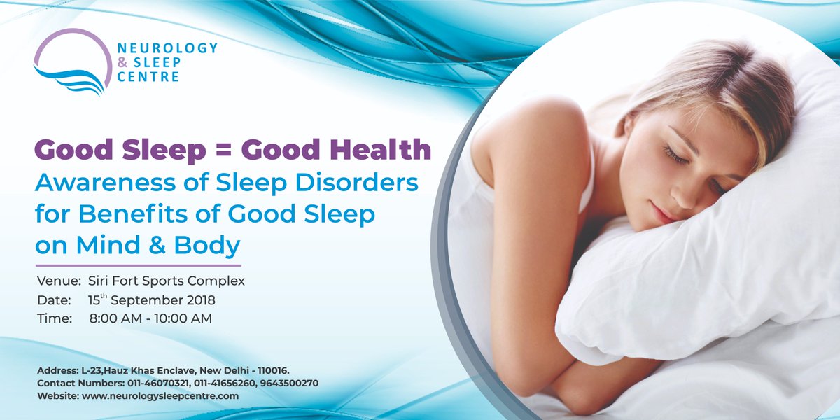 drmbhatia's tweet image. In Continuation Efforts to Spread Awareness about #Sleep, #NeurologySleepCentre with #DrManvirBhatia organizing a #HealthCamp on 15th September 2018 for members of SrifortSportsComplex.

GOOD SLEEP=GOOD HEALTH