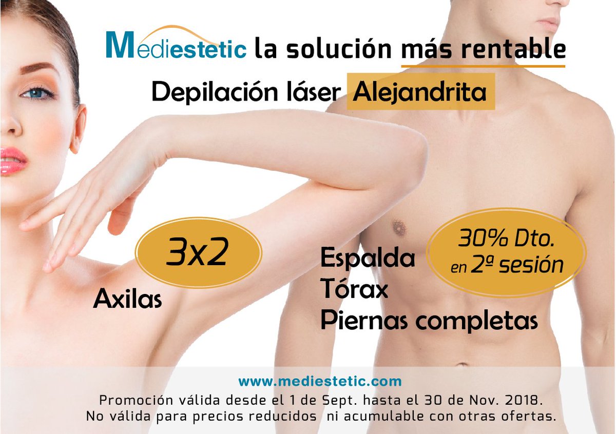 Mediestetic_'s tweet photo. Recordamos las promociones en depilación láser alejandrita. La solución más rentable, que además cuida tu piel. https://t.co/qydu27YnE3