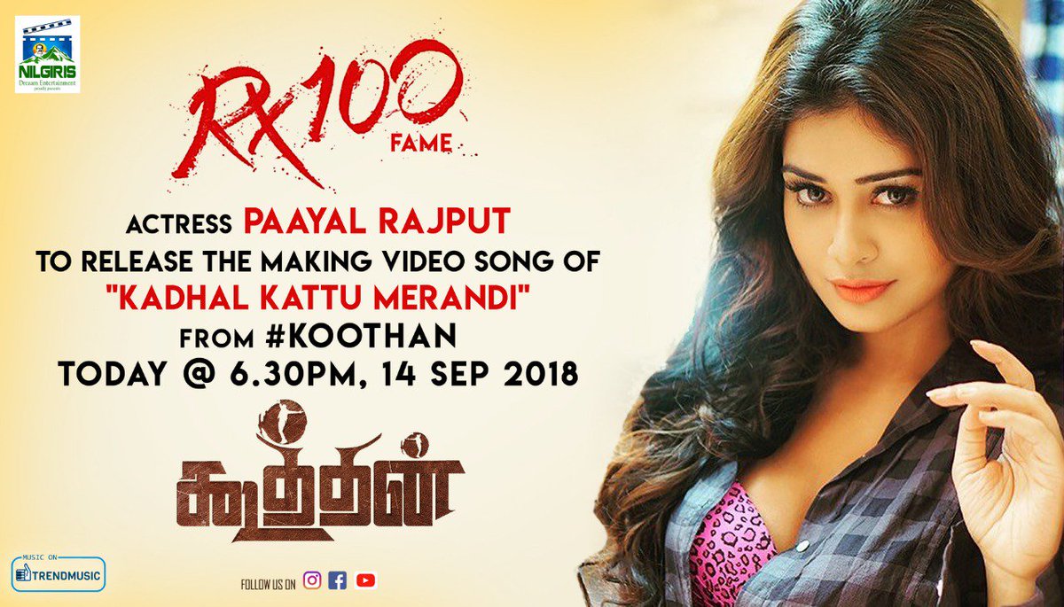 rameshlaus's tweet image. #Rx100 fame actress @starlingpayal to release #kadhalkattumerandi Making video song from #Koothan today at 6.30pm from her social network..

music by @itsmebalzG sung by @nambessan_ramya

@raana5933 @SREE22896556 @CuteSonalSingh @NarayananKira  #NilgirisMurugan  @ShiekPro