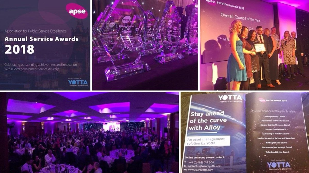 Yotta_Ltd's tweet photo. Thank you to all the team at #APSE for orgnanising an excellent awards evening! Congratulations to @Go_CheshireWest and Chester Council for winning the Overall Council of the Year award! @apseevents  @apsetweets #APSE18 #WeAreYotta https://t.co/osFn8097hA