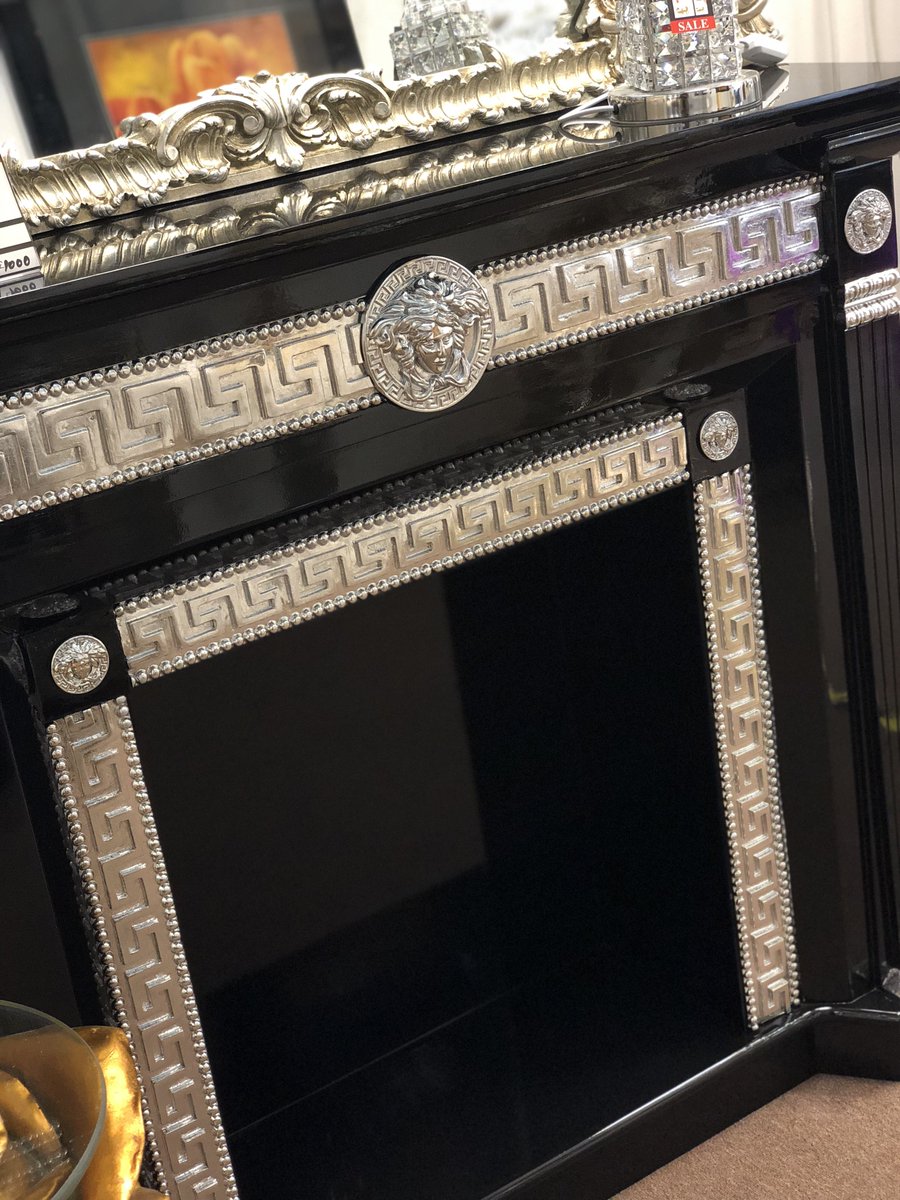 Versace fireplaces available in white, black, gold and silver! 😍 #classicfurniture #italian #versace #fireplace #designer