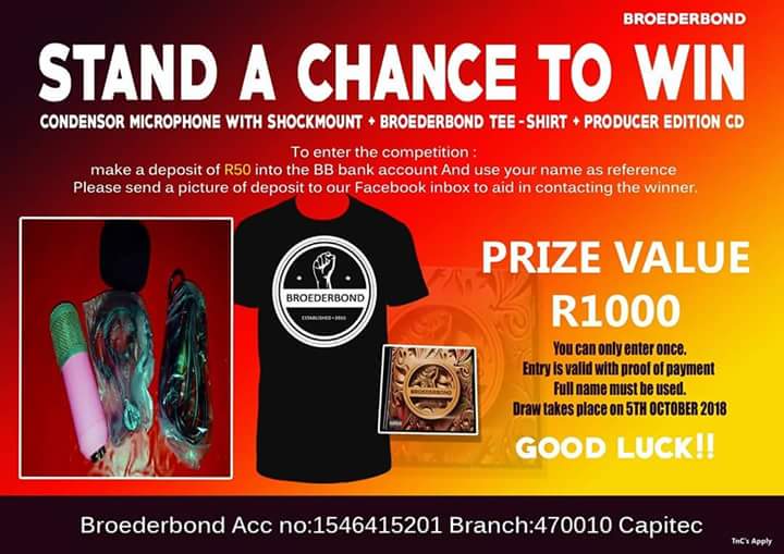 GHAMST3R's tweet image. ***COMPETITION TIME****
Bonders stand a chance on WINNING A BB HAMPER TO THE VALUE OF R1000
To enter the competition : Make a deposit of R50 into the BB bank account
Use your name as reference. 
#BBCOMP #BROEDERBOND #BBOF2K18