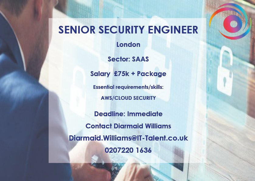 ittalentjobs's tweet image. SENIOR SECURITY ENGINEER- JOB ALERT
#seniorsecurityengineer #london #it #ittalent