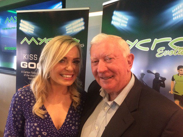Barry Cremin and the amazing Anna Geary,  at the launch of Mycro’s new hurley - the Evolution in Croke Park recently