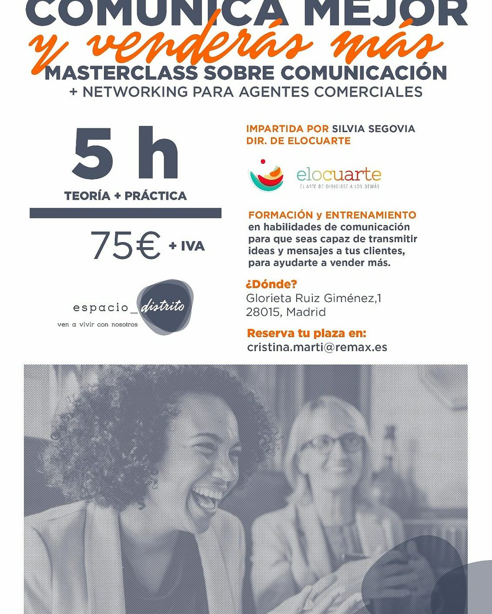 crisalvap's tweet photo. El jueves día 27 sept .@SilviaSegoviaP estará en #espaciodistrito impartiendo esta #MasterClass pensada expresamente para #agentescomerciales. Práctica, Técnica en #Habilidades #Comunicativas para que vendáis más, #Diversión... ¡e incluso #Networking!
¡Os esperamos! #comerciales https://t.co/ELevy8potX