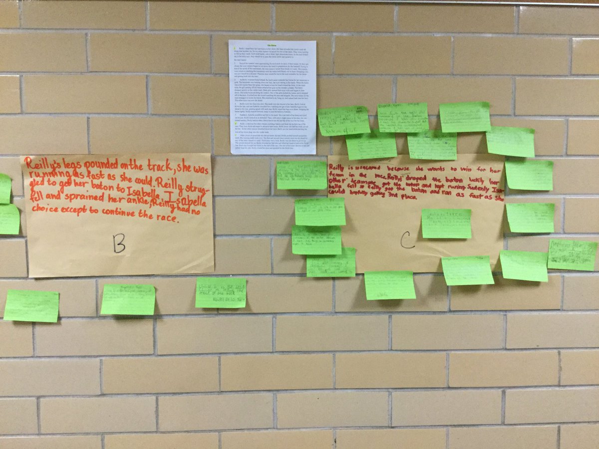MsEGarcia2061's tweet photo. In groups, students read a fiction passage and wrote a plot summary. We labeled them A-B and voted on the best one. Once we were down to two choices, each student had to explain why one choice was better than the other. @DPISD_DWE #authenticstrategies #DrJAC https://t.co/Xuq3hSlK8g