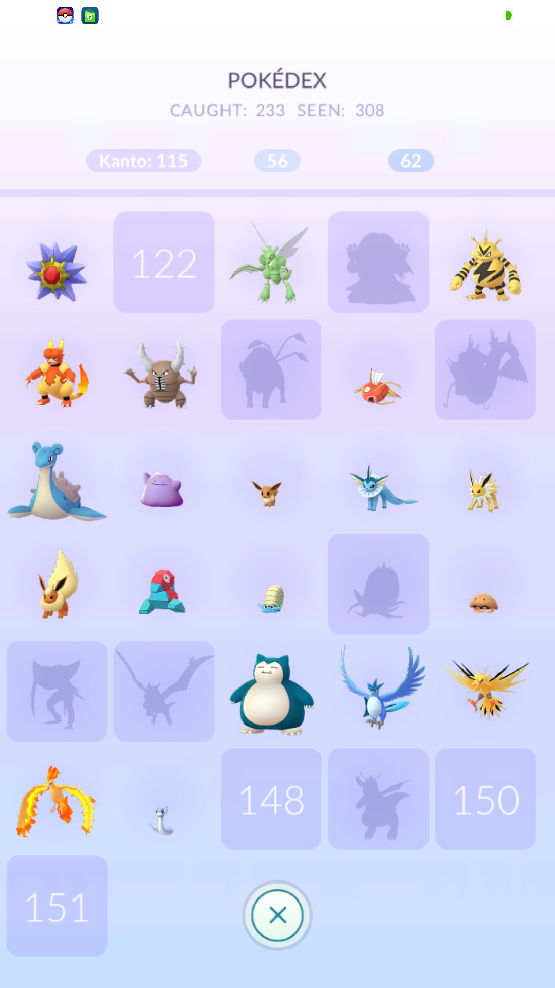 LFN on X: My Kanto Pokedex a.k.a Generation I has opened 115/151.  Snorlax & Lapras Done! Trio Legendary Birds: Articuno, Zapdos & Moltres  also done! So, I need 36 more Pokemon to