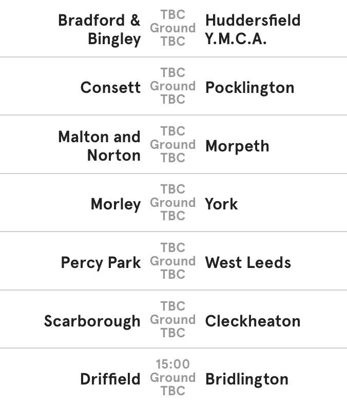 Tomorrow fixtures in North One East