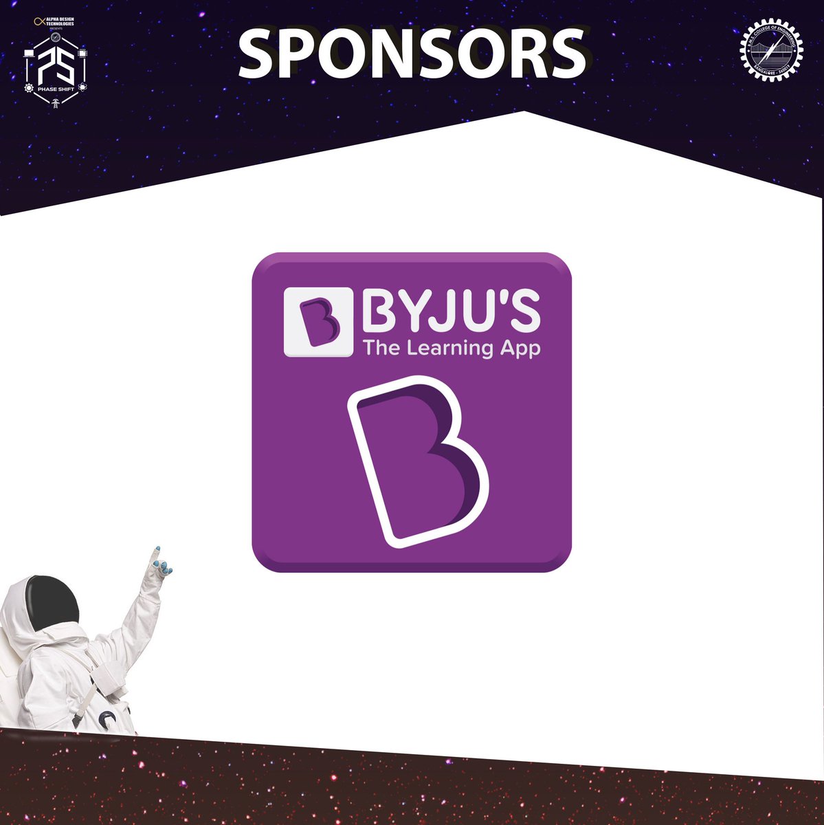 bmscephaseshift's tweet photo. For anyone associated with the education industry, there is one striking name associated with online learning - Byju’s! #PhaseShift2018 is proud to present Byju’s as its sponsor for this year’s technical extravaganza! We thank them for extending their support! #SpaceSystems https://t.co/KLuFQHfr9B