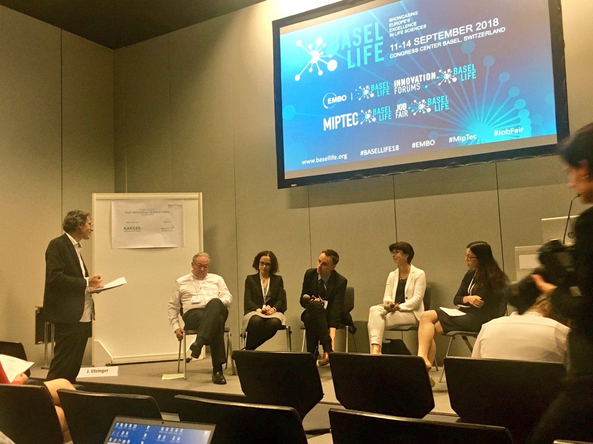 SwissTPH's tweet photo. What are the challenges when moving from personalised to global health? Final panel discussion moderated by our Director Jürg Utzinger at joint @SwissTPH @KargerPublisher and @FondationBotnar event @BaselLSW #basellife18. https://t.co/YdtvMJz0PA