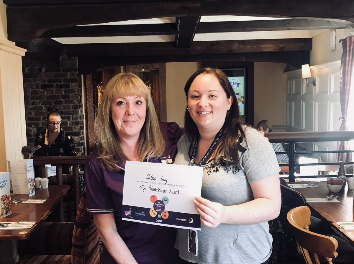 Congratulations <a href="/SuziLay/">Suzi Lay</a> on winning the #diversey award for ‘Top Housekeeper’ all Suzi’s team voted for her this week. Thank you for all your hard work and dedication <a href="/EastofEnglandPI/">East of England</a> <a href="/premierinn/">Premier Inn</a> <a href="/SDEBDD/">simon ewins</a> <a href="/GabbMark/">Mark Gabb</a> #ipswichsoutheast #InternationalHousekeepingWeek <a href="/NewboldElaine/">Elaine Newbold</a>