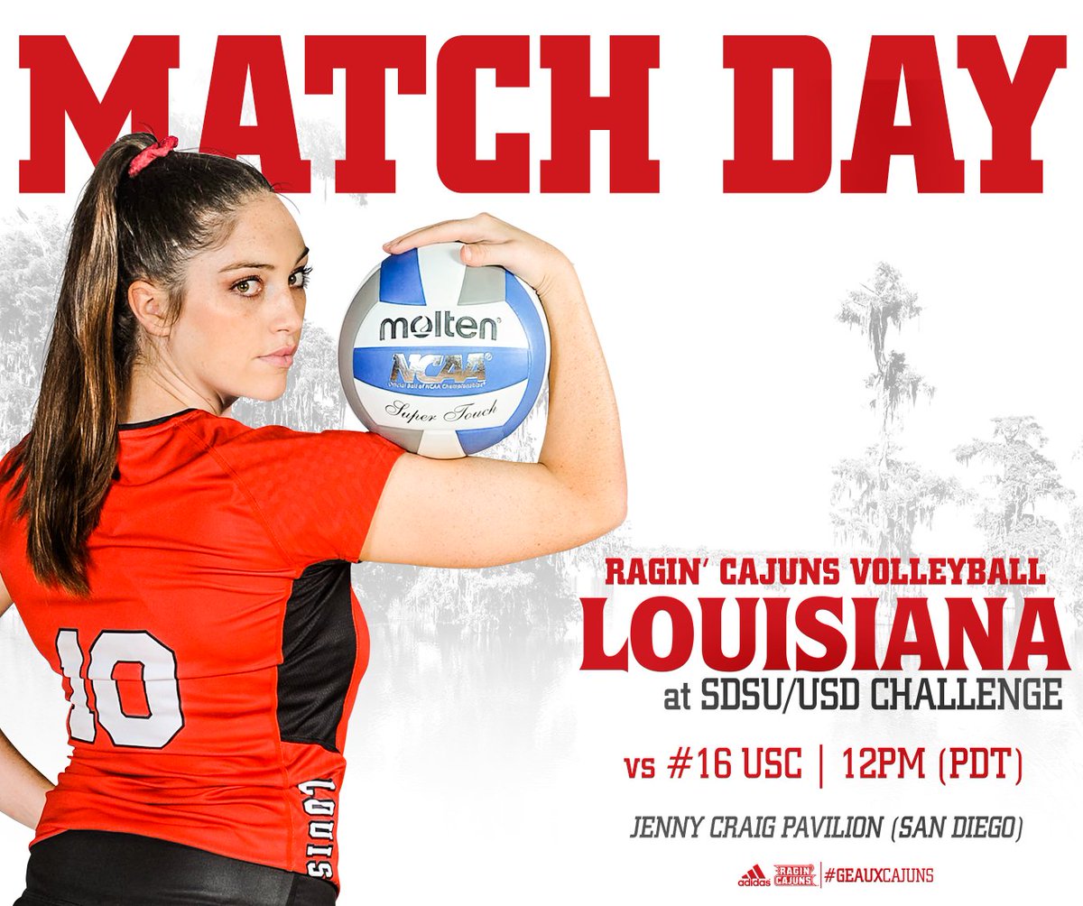 RaginCajunsVB's tweet photo. MATCH DAY! It's time for volleyball in San Diego! 🤟 🏐

🆚 #16 USC | 12pm (PDT)
📍 Jenny Craig Pavilion
📊 https://t.co/lfgvoTNnwv
📹 https://t.co/5oQ8nPvyBN

#GeauxCajuns ⚜️ https://t.co/P34cThxWa8