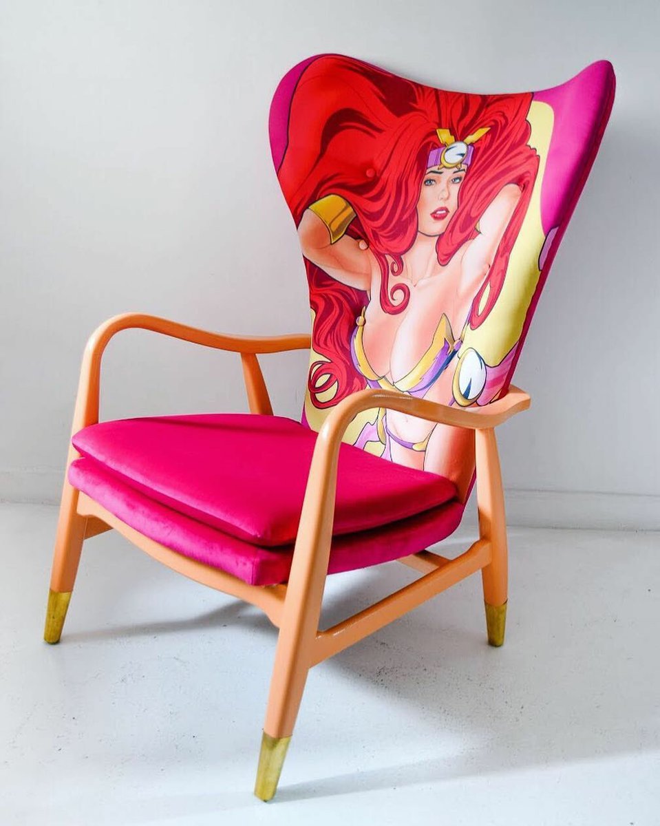 SpacEncounters's tweet photo. Hold onto your seats. Zhe’s here! Zaturnnah armchair is our furniture iteration of Zsazsa. 
#ZweetSixteen: Zelebrating 16 years of #CarloVergara’s #ZsazsaZaturnnah runs until October 19th. ⚡️💗 https://t.co/Ue59KIgSTm