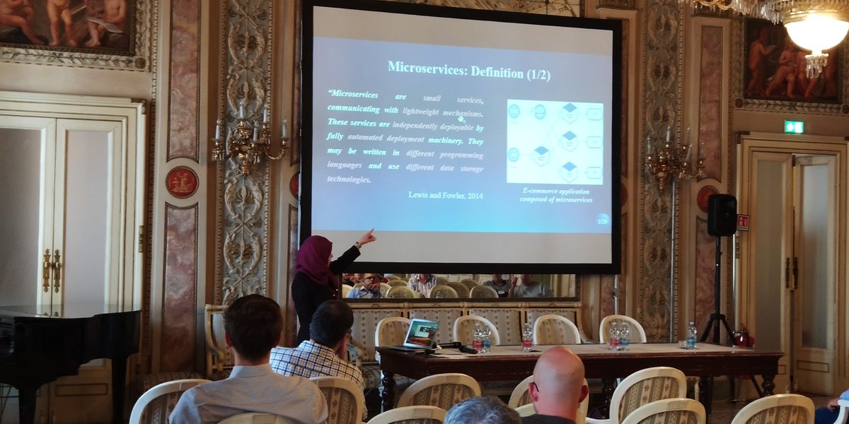 esocc2018's tweet photo. Anfel Selmadji presented her short paper entitled "Re-architecting OO software into microservices" 
#esocc2018 @esocc2018 https://t.co/4uMPbp8nks