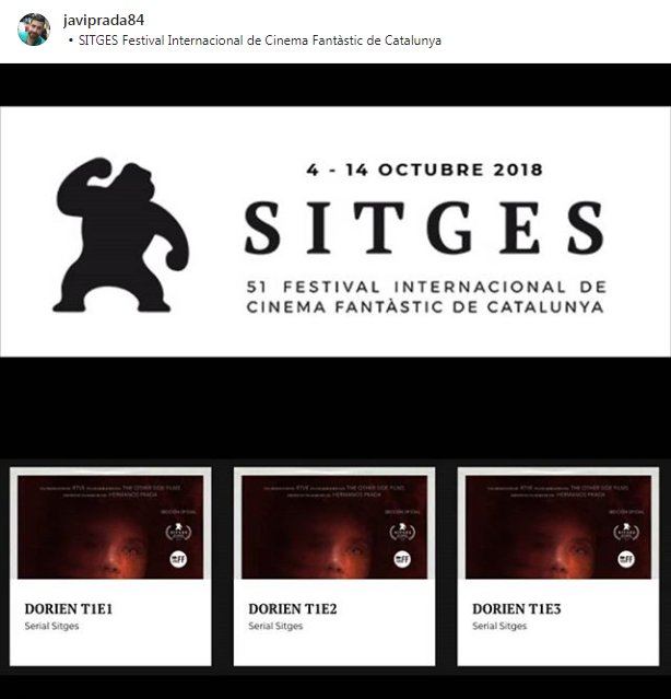 ¡Mirad lo que acabamos de ver en el Instagram de <a href="/JAVI_PRADA/">JAVI PRADA</a>! 😊 <a href="/dorienlaserie/">Dorien</a> seleccionada en la sección oficial #SerialSitges de <a href="/sitgesfestival/">Sitges Film Festival</a>  🙌🙌 playz.es/dorien
