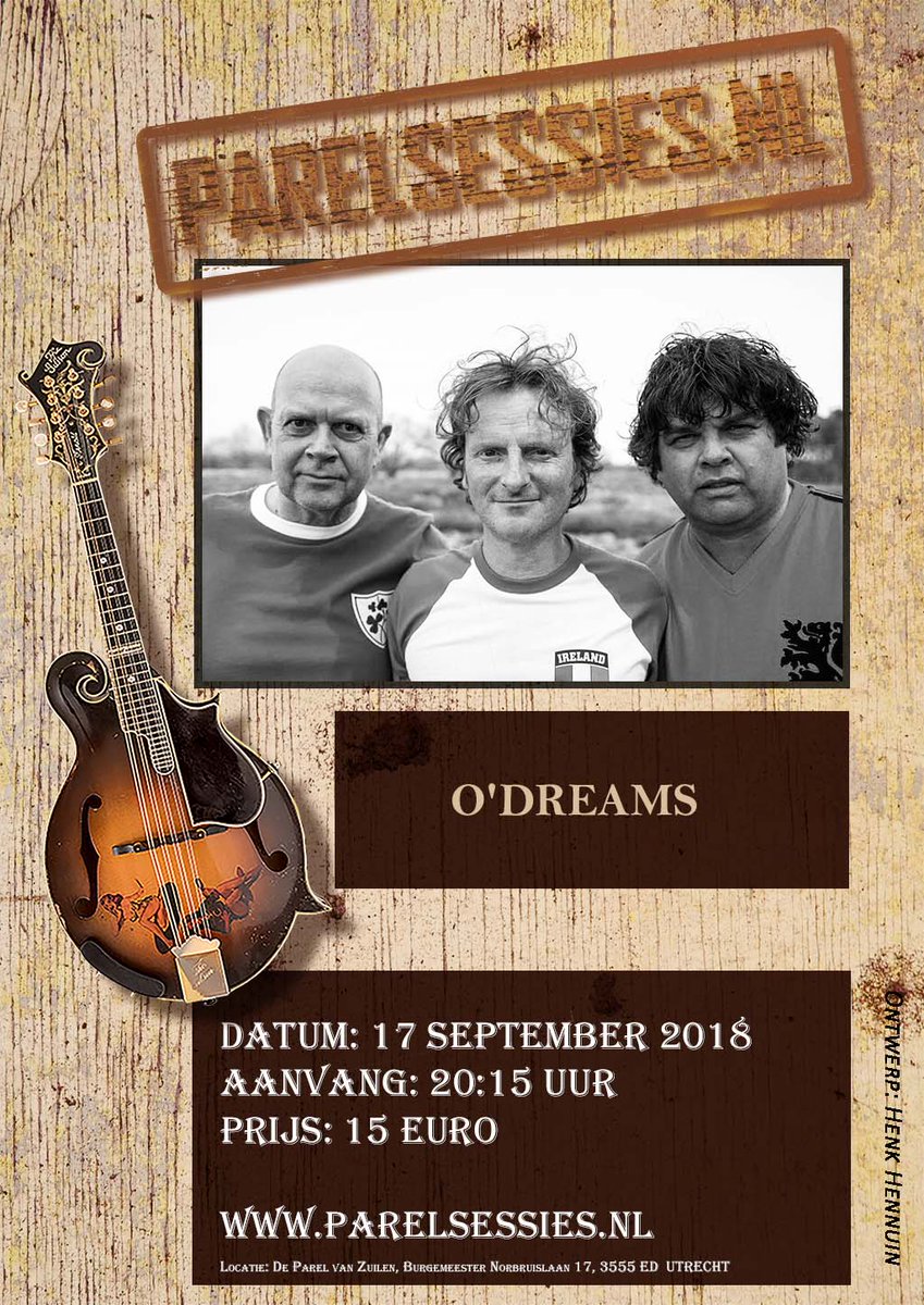Maandagavond 17 Sept a.s.:<a href="/parelsessies/">Parelsessies</a> Utrecht <a href="/parelvanzuilen/">De Parel van Zuilen</a>  #o'dreams met #Broken, een Ierse trilogie, een zeer muzikaal muziek theater programma! Kaarten: parelsessies.nl