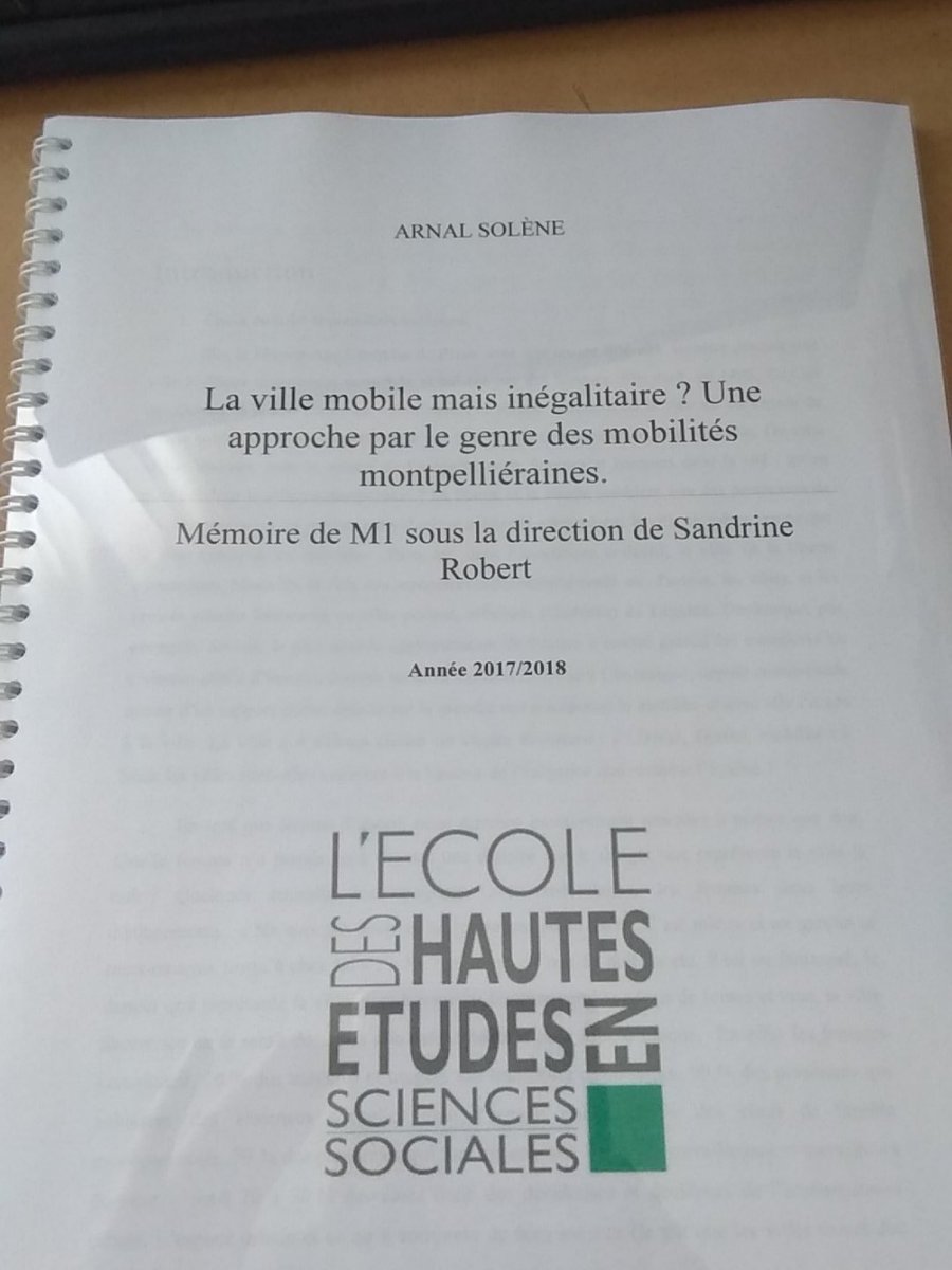 SoleneCasanova's tweet image. Un mémoire en géographie du genre à l' @EHESS_fr, à propos de @montpellier_ et des #femmes dans la #ville. Avec une réflexion #intersectionnelle et #queer.
"La ville mobile mais inégalitaire ? Une approche par le genre des mobilités montpelliéraine."